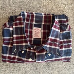 Brooks Brothers Madison Men's Plaid Shirt Navy Burgundy XL ironed in tag see pic